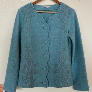 Pendleton Teal Embroidered Women's Lamb’s Wool Cardigan